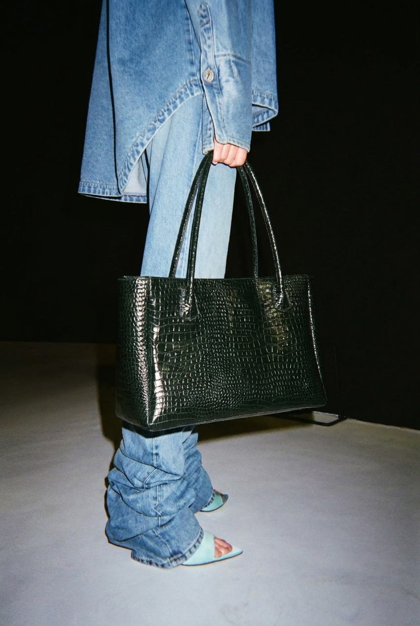 Leather green bag Croco