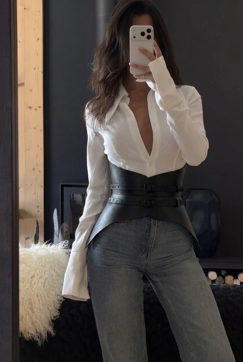 Black Leather Basque Belt