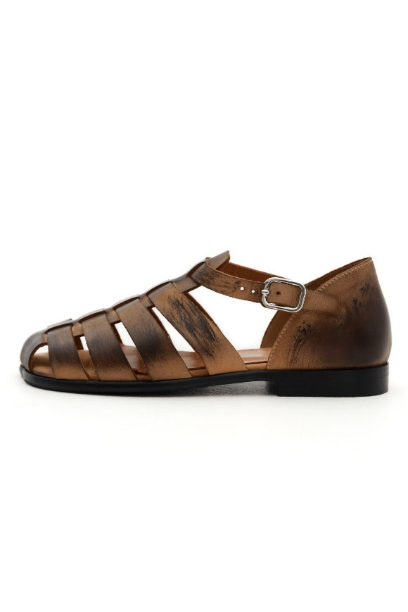 Brown Leather Fisherman Sandals – Handmade Vintage Flat Summer Shoes