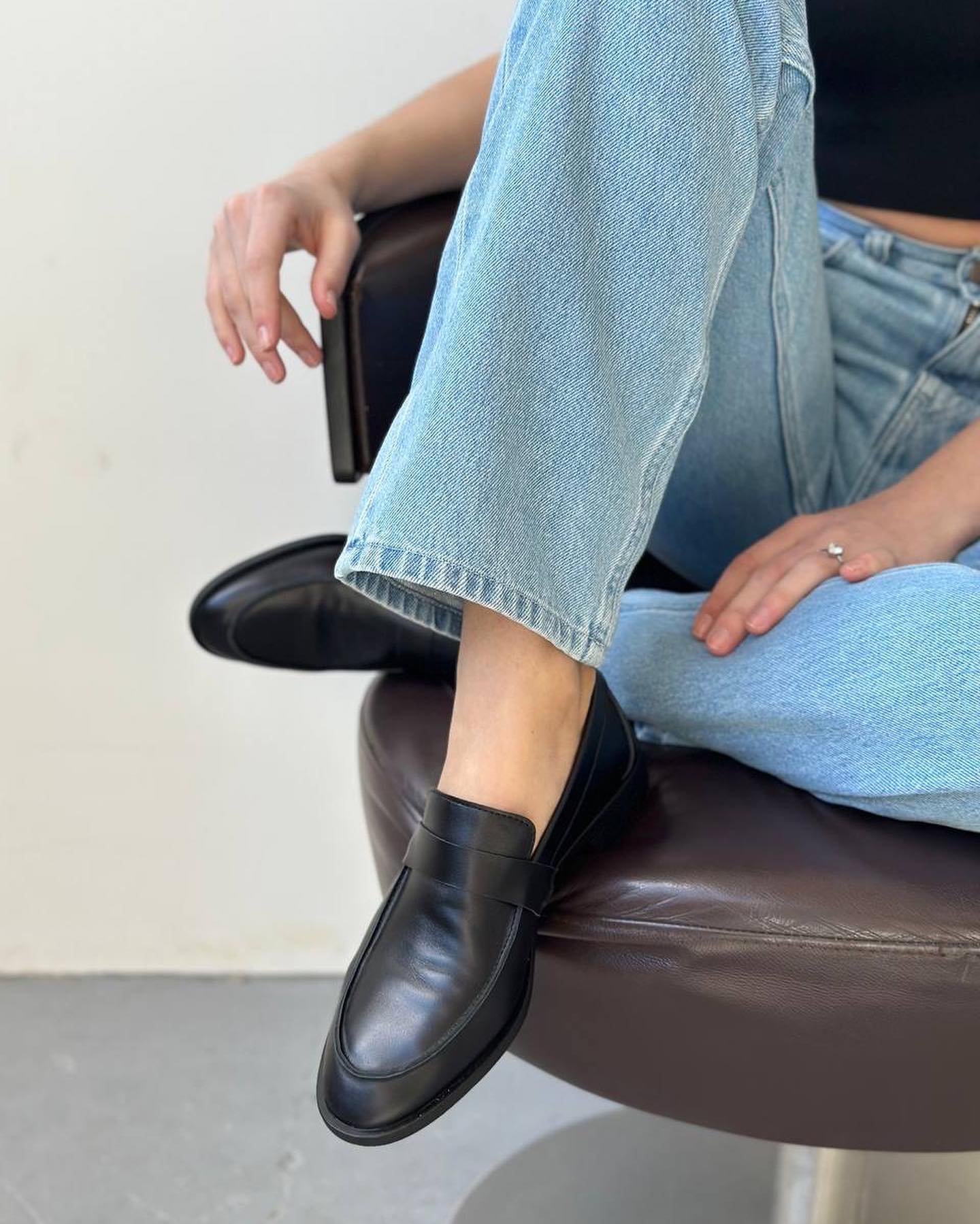 Black leather loafers Mari