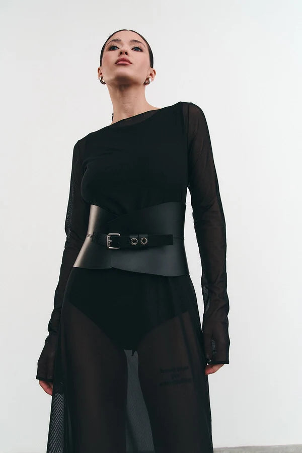 Black Leather Basque Belt