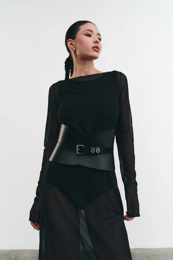 Black Leather Basque Belt