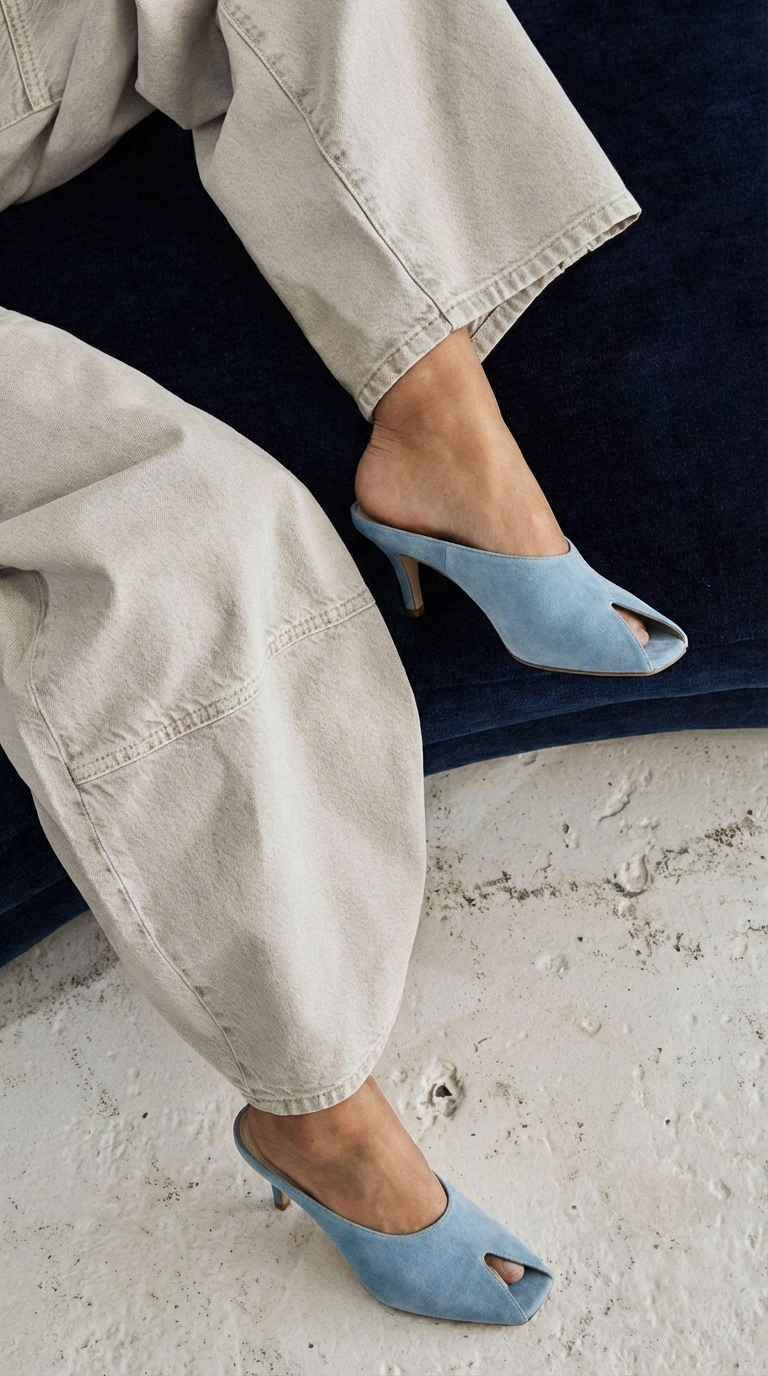 Blue suede mules miu