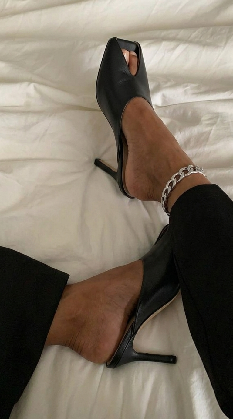 Black leather mules miu