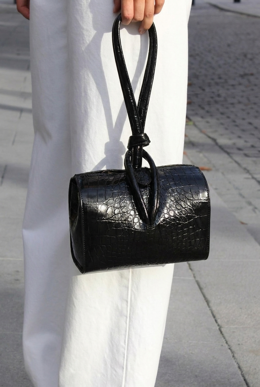 Leather black bag Croco
