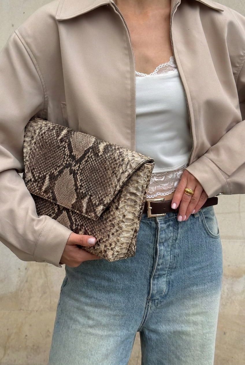 Beige leather bag Snake