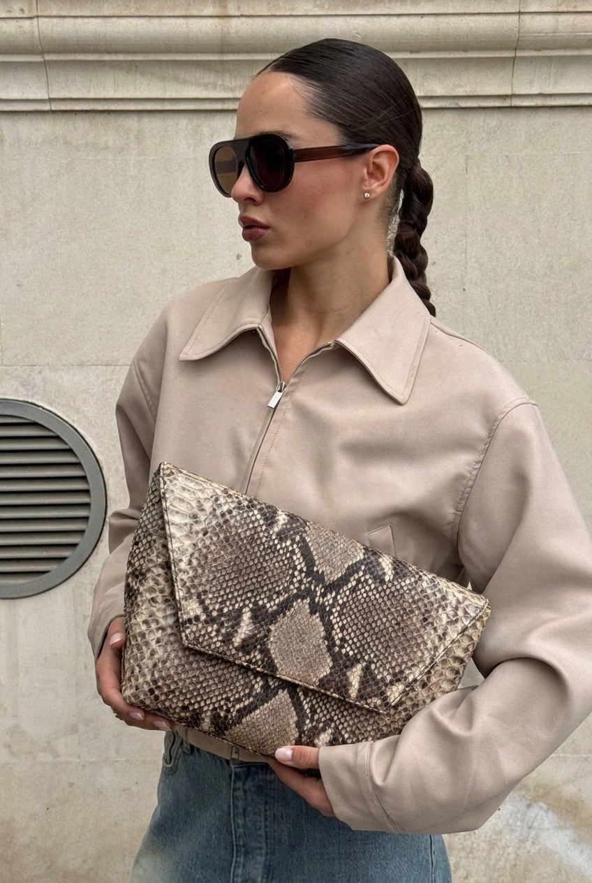 Beige leather bag Snake