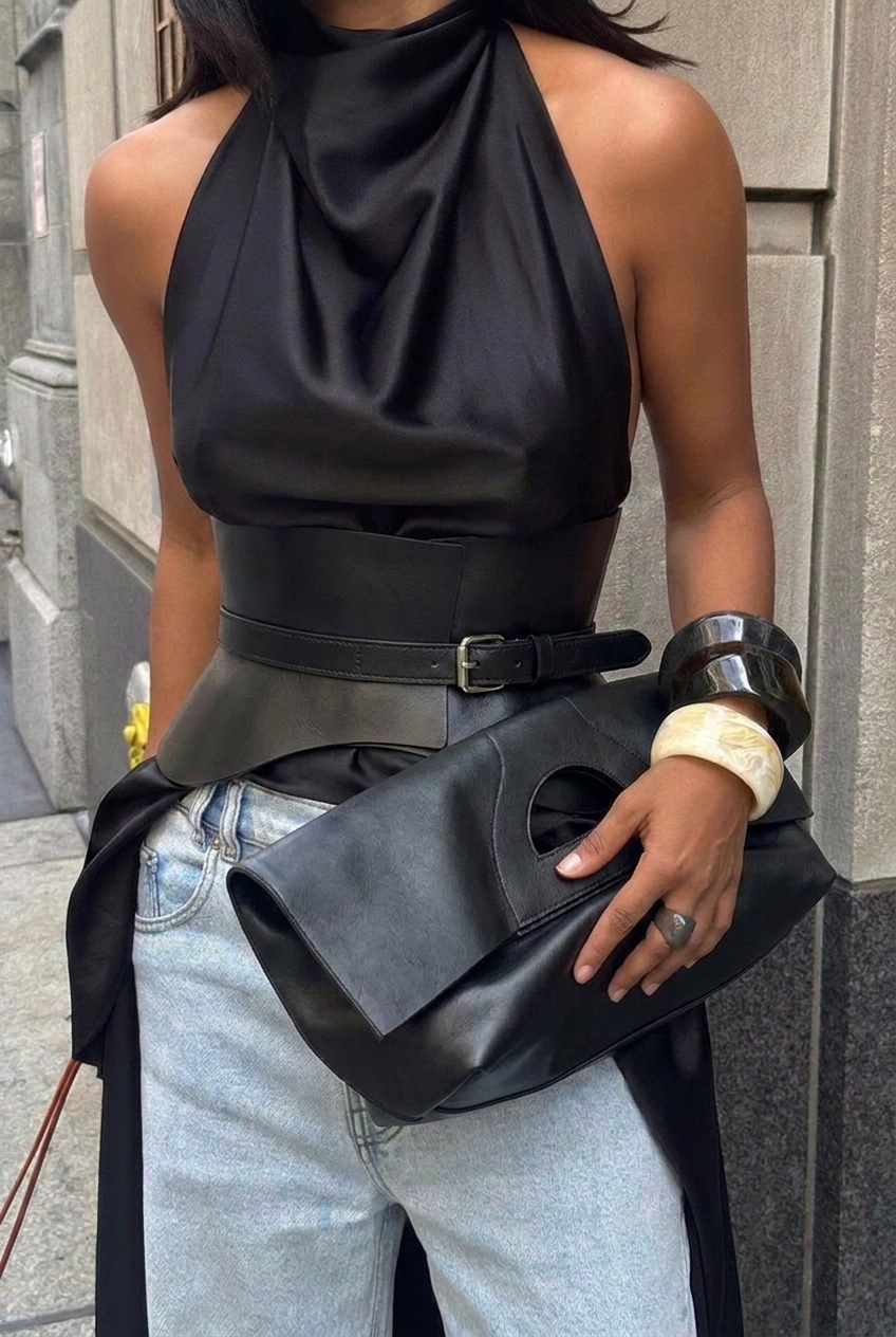 Black Leather Basque Belt