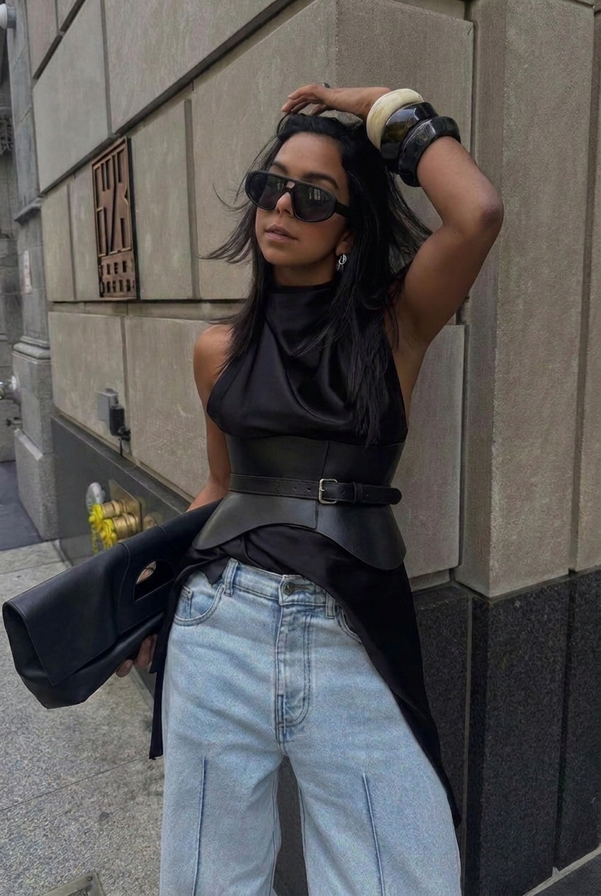 Black Leather Basque Belt