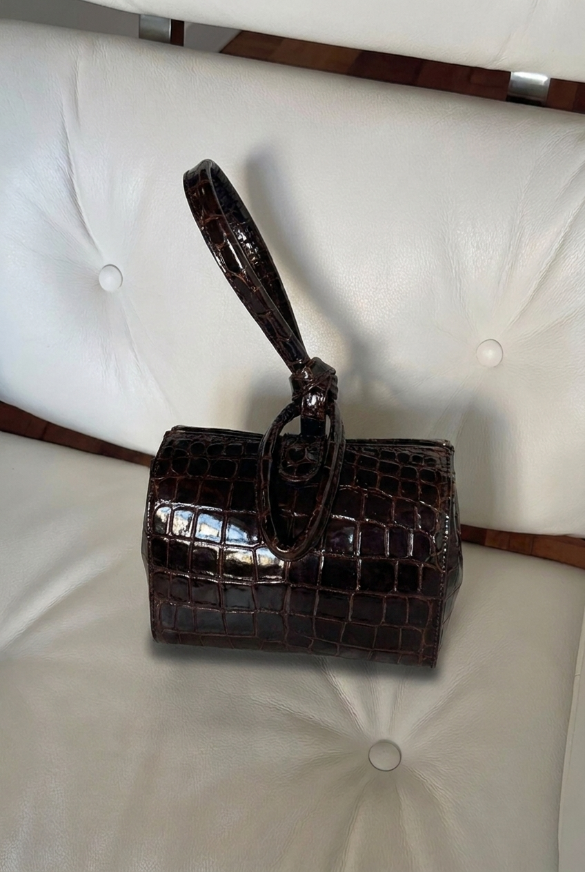 Leather black bag  imitation Croco