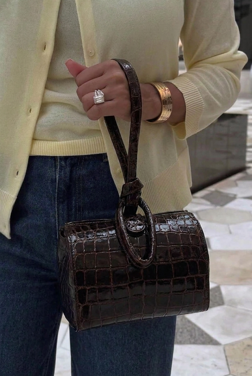 Leather black bag  imitation Croco
