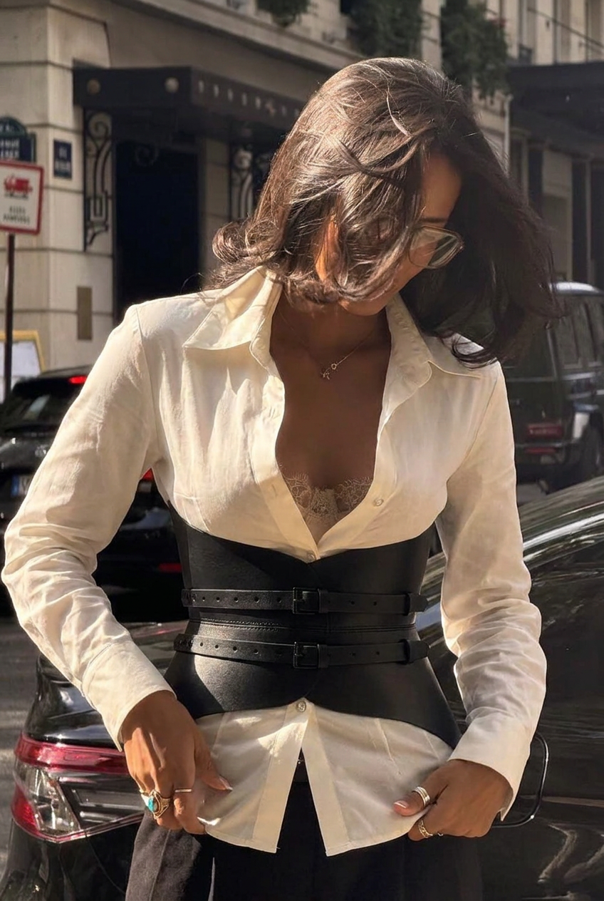 Black Leather Basque Belt