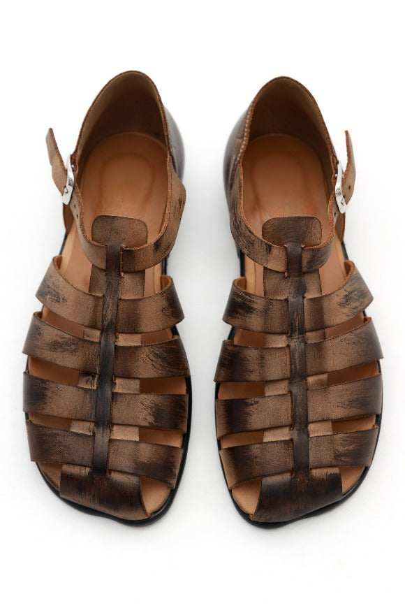 Brown Leather Fisherman Sandals – Handmade Vintage Flat Summer Shoes