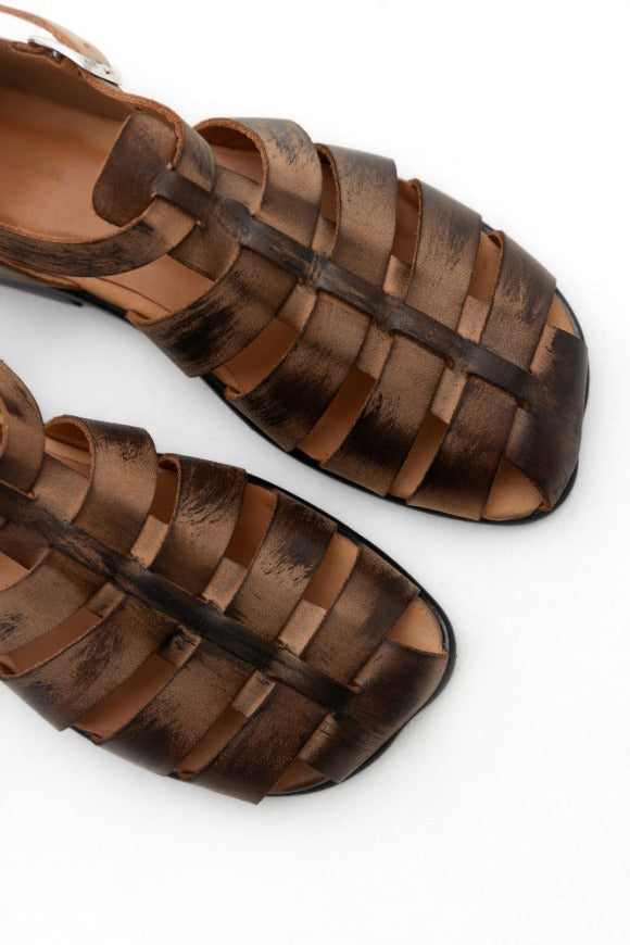 Brown Leather Fisherman Sandals – Handmade Vintage Flat Summer Shoes