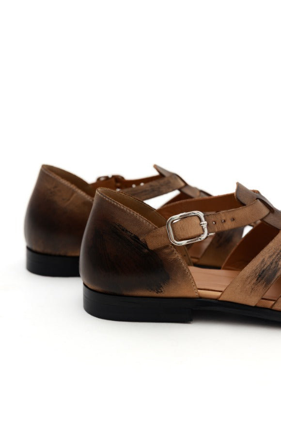 Brown Leather Fisherman Sandals – Handmade Vintage Flat Summer Shoes