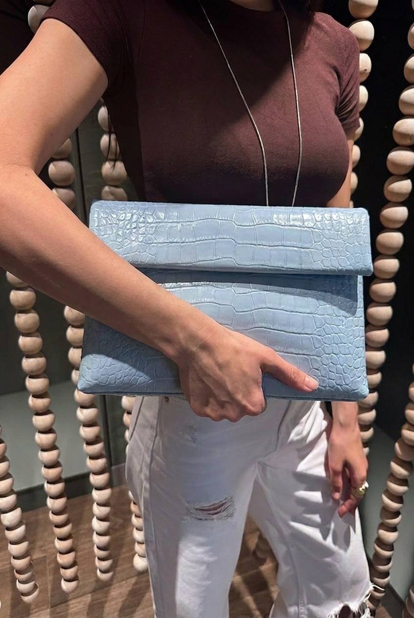 Leather blue bag camelia